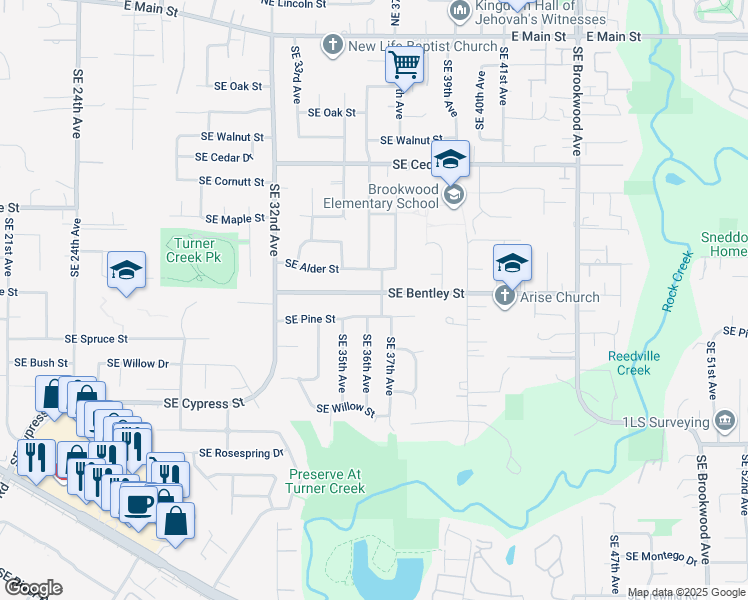 map of restaurants, bars, coffee shops, grocery stores, and more near 3654 Southeast Bentley Street in Hillsboro