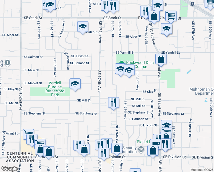 map of restaurants, bars, coffee shops, grocery stores, and more near 1522 Southeast 174th Avenue in Portland