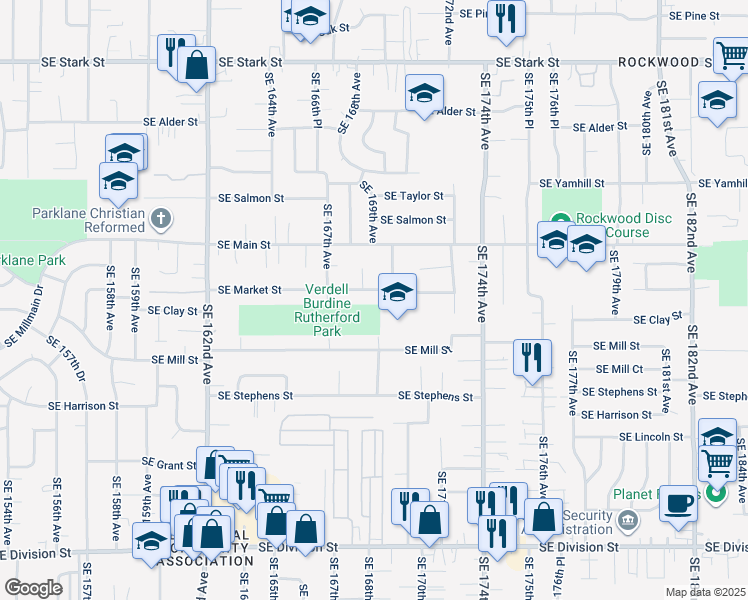 map of restaurants, bars, coffee shops, grocery stores, and more near 16764 Southeast Market Street in Portland