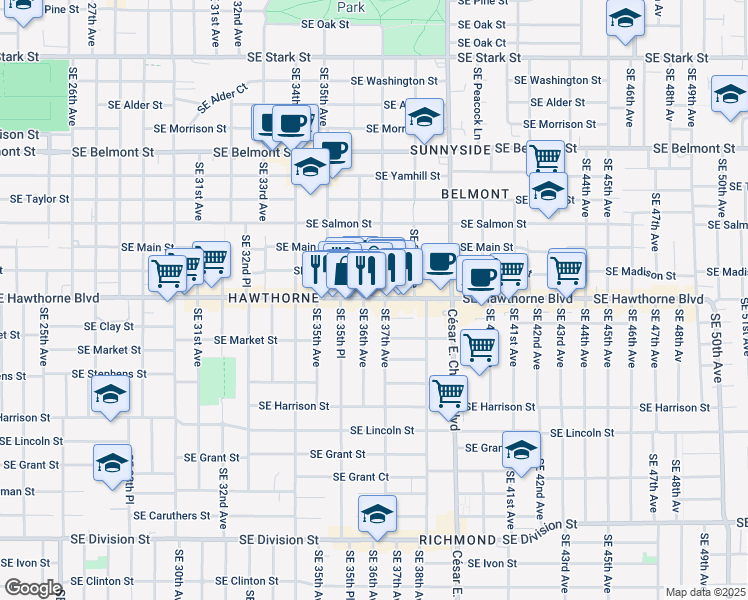 map of restaurants, bars, coffee shops, grocery stores, and more near in Portland
