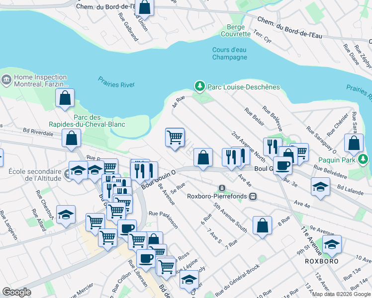map of restaurants, bars, coffee shops, grocery stores, and more near 11113 Rue Meighen in Montrã©Al