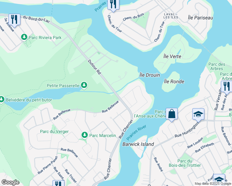 map of restaurants, bars, coffee shops, grocery stores, and more near 2695 Chemin Dutour in Montréal