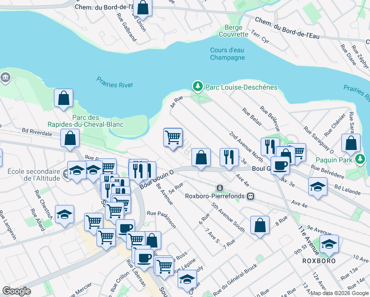 map of restaurants, bars, coffee shops, grocery stores, and more near 11113 Rue Meighen in Montrã©Al
