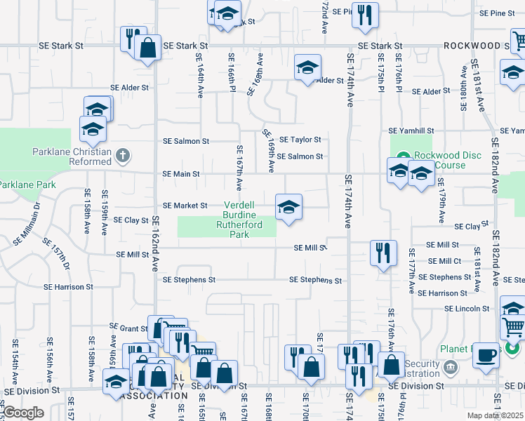 map of restaurants, bars, coffee shops, grocery stores, and more near 16764 Southeast Market Street in Portland