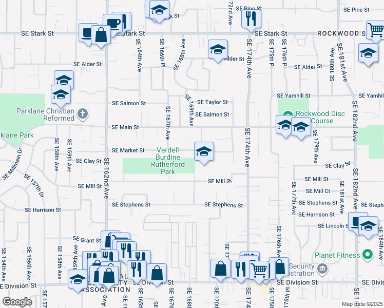 map of restaurants, bars, coffee shops, grocery stores, and more near 16764 Southeast Market Street in Portland