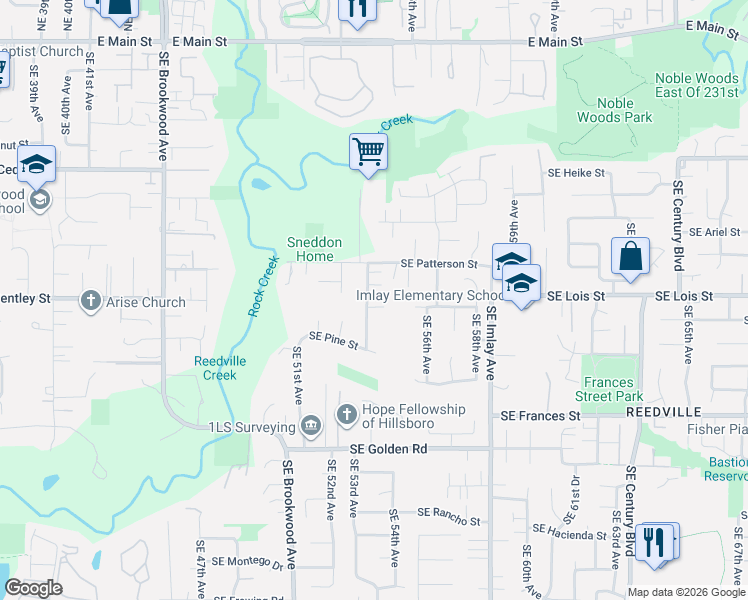 map of restaurants, bars, coffee shops, grocery stores, and more near 964 Southeast 54th Avenue in Hillsboro