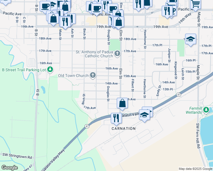 map of restaurants, bars, coffee shops, grocery stores, and more near 2336 14th Avenue in Forest Grove