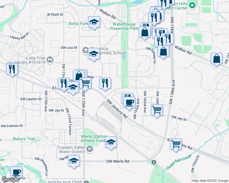 map of restaurants, bars, coffee shops, grocery stores, and more near 1248 Southwest Kiley Way in Beaverton