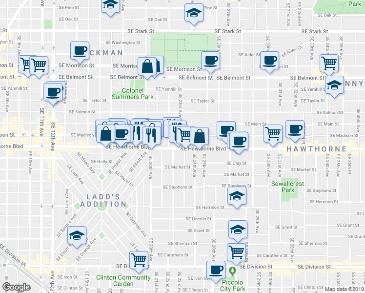 map of restaurants, bars, coffee shops, grocery stores, and more near in Portland