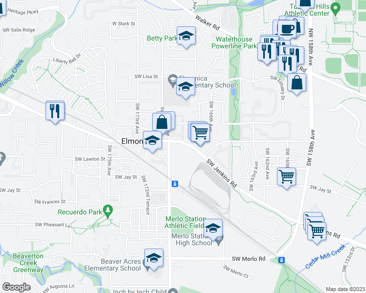 map of restaurants, bars, coffee shops, grocery stores, and more near 1010 Southwest 170th Avenue in Beaverton