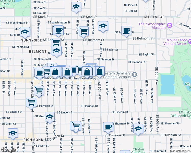 map of restaurants, bars, coffee shops, grocery stores, and more near 1478 Southeast 49th Avenue in Portland