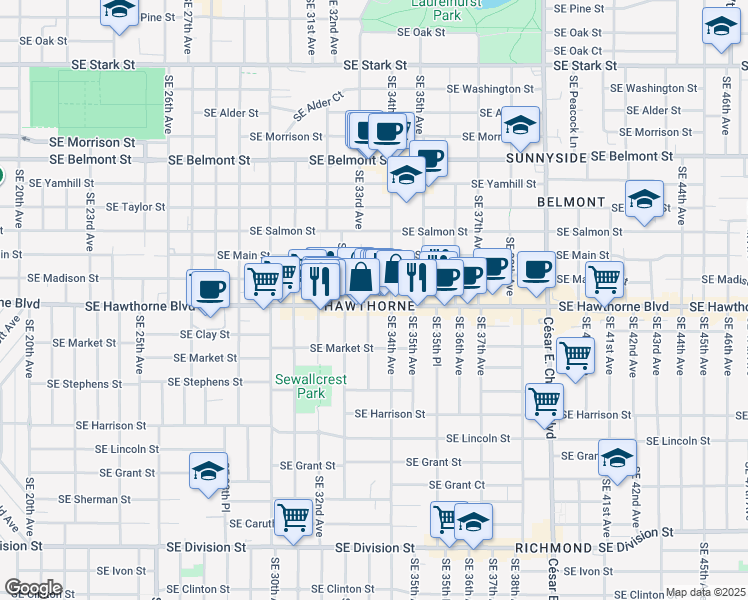 map of restaurants, bars, coffee shops, grocery stores, and more near in Portland