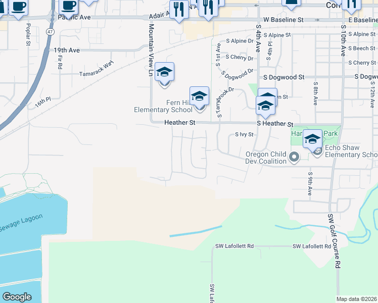 map of restaurants, bars, coffee shops, grocery stores, and more near 4402 Wagon Wheel Circle in Forest Grove