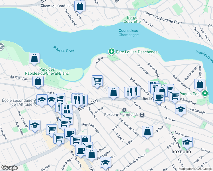 map of restaurants, bars, coffee shops, grocery stores, and more near 11115 Rue Meighen in Montrã©Al