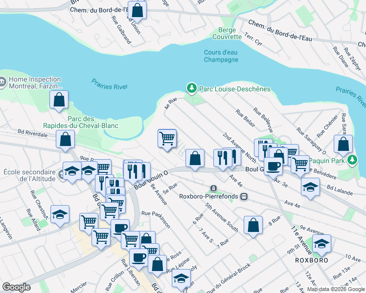 map of restaurants, bars, coffee shops, grocery stores, and more near 11115 Rue Meighen in Montrã©Al