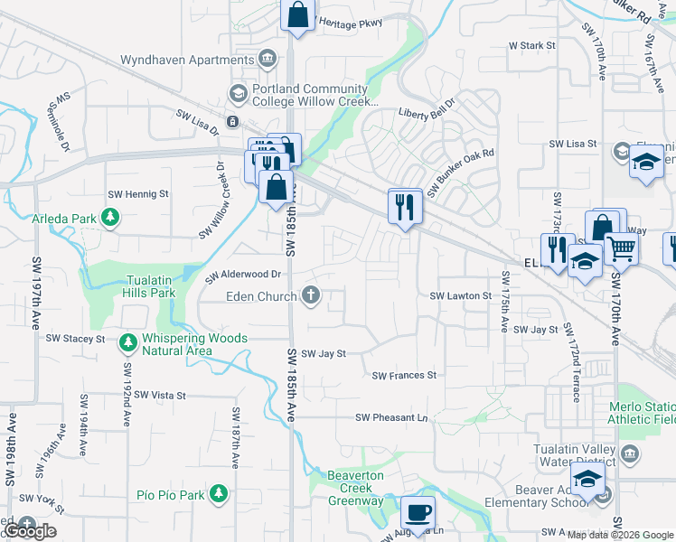 map of restaurants, bars, coffee shops, grocery stores, and more near 1065 SW 181st Ave in Aloha