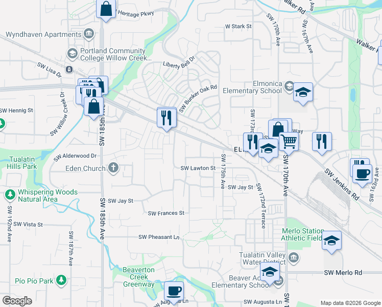 map of restaurants, bars, coffee shops, grocery stores, and more near 940 Southwest 178th Place in Beaverton