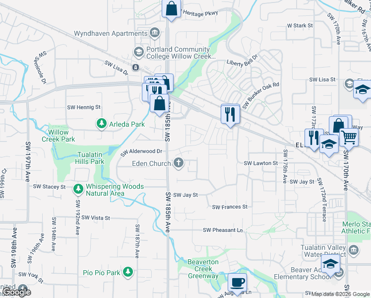 map of restaurants, bars, coffee shops, grocery stores, and more near in Hillsboro
