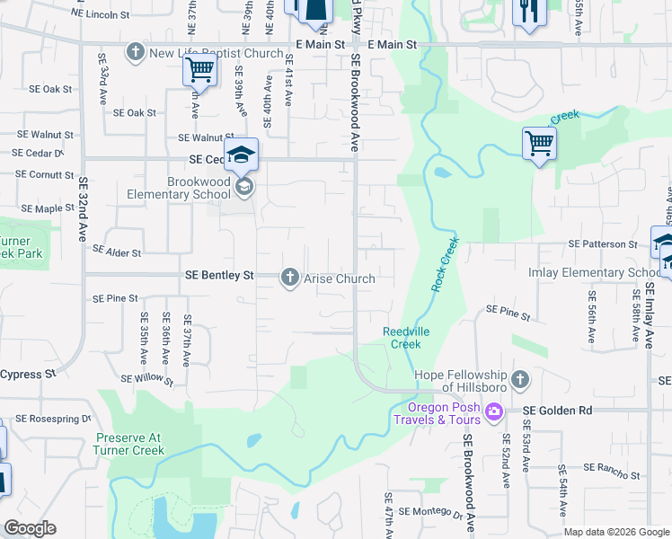 map of restaurants, bars, coffee shops, grocery stores, and more near 945 Southeast Brookwood Avenue in Hillsboro
