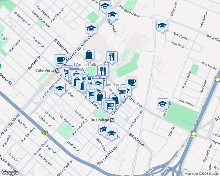 map of restaurants, bars, coffee shops, grocery stores, and more near 727 Filiatrault Street in Montrã©Al