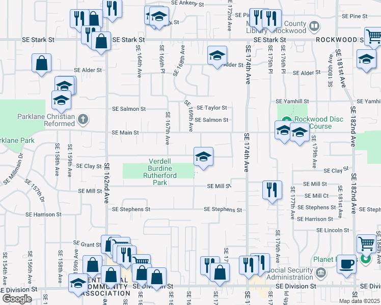 map of restaurants, bars, coffee shops, grocery stores, and more near 16819 Southeast Market Street in Portland