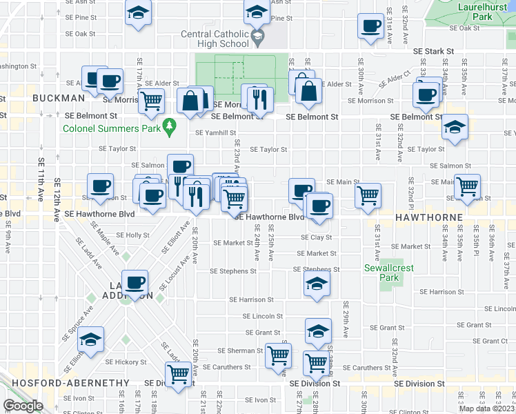 map of restaurants, bars, coffee shops, grocery stores, and more near in Portland
