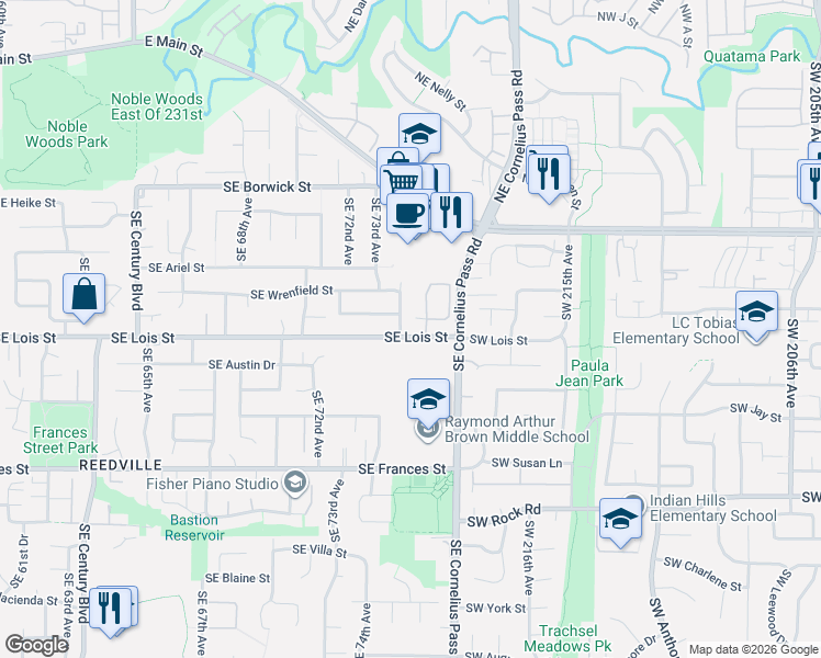 map of restaurants, bars, coffee shops, grocery stores, and more near 864 Southeast 74th Avenue in Hillsboro
