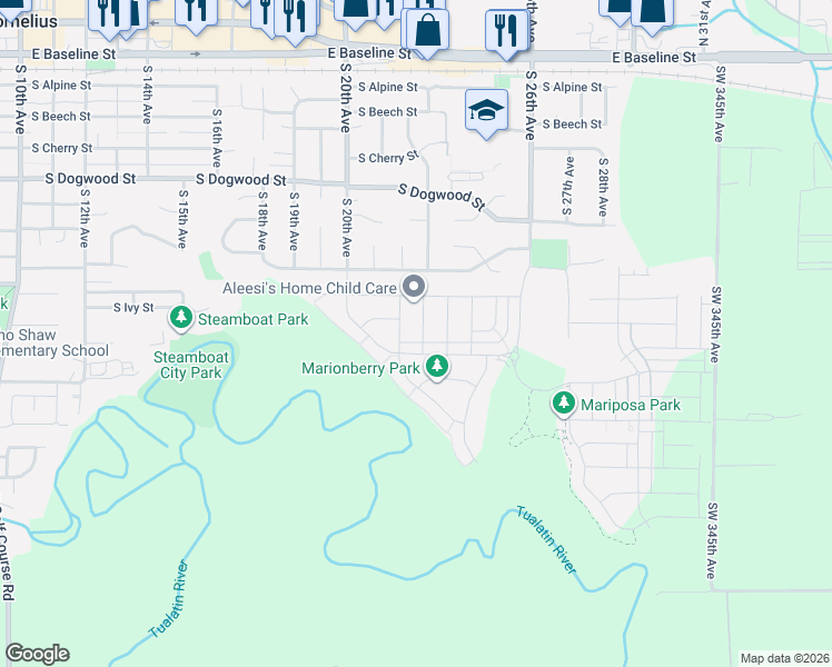 map of restaurants, bars, coffee shops, grocery stores, and more near 847 South 23rd Avenue in Cornelius