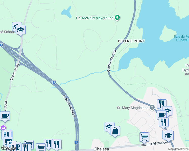 map of restaurants, bars, coffee shops, grocery stores, and more near 623 Route 105 in Chelsea