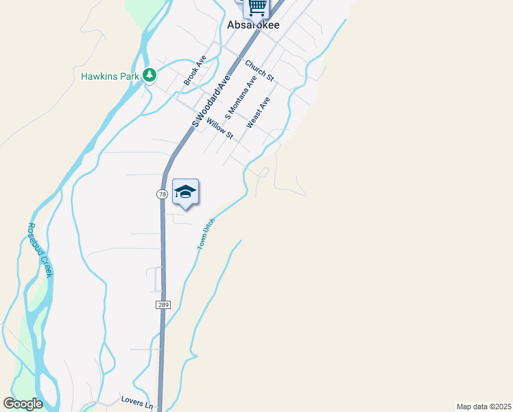 map of restaurants, bars, coffee shops, grocery stores, and more near 222-232 Smith Street in Absarokee