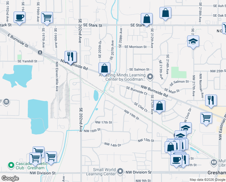 map of restaurants, bars, coffee shops, grocery stores, and more near 2085 Northwest Bella Vista Drive in Gresham