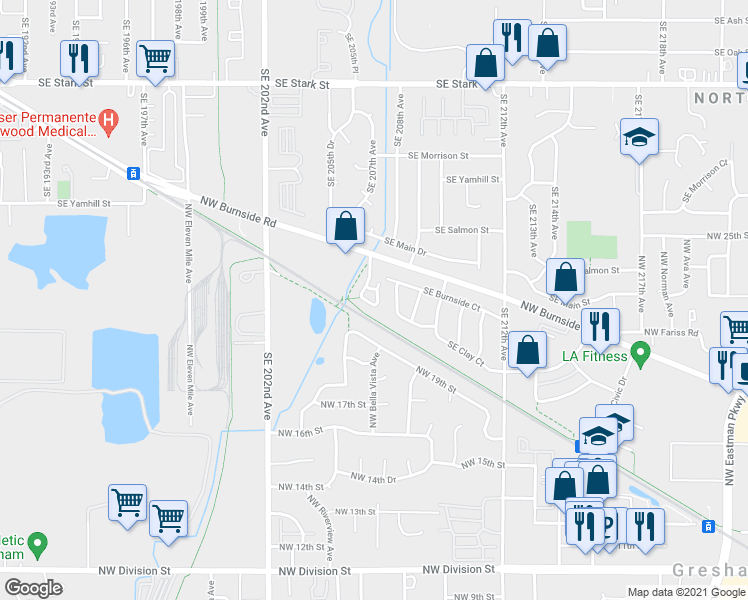 map of restaurants, bars, coffee shops, grocery stores, and more near 2085 Northwest Bella Vista Drive in Gresham