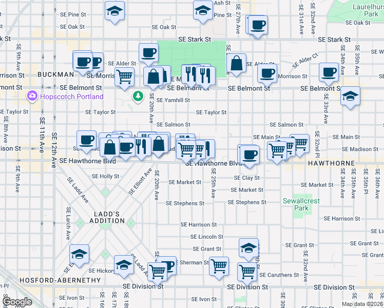 map of restaurants, bars, coffee shops, grocery stores, and more near in Portland