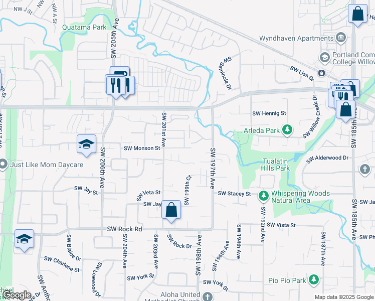 map of restaurants, bars, coffee shops, grocery stores, and more near 19792 Southwest Ashcroft Lane in Aloha