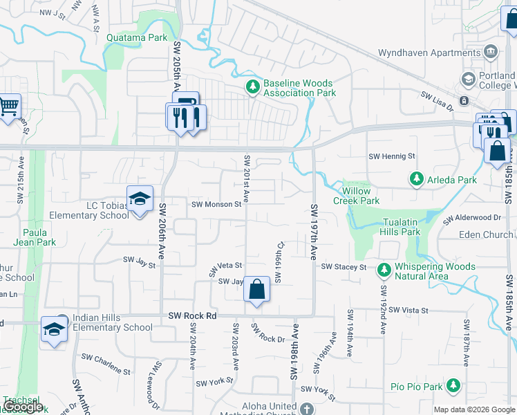 map of restaurants, bars, coffee shops, grocery stores, and more near 20035 Southwest Monson Street in Beaverton