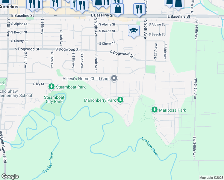 map of restaurants, bars, coffee shops, grocery stores, and more near 842 South 22nd Avenue in Cornelius