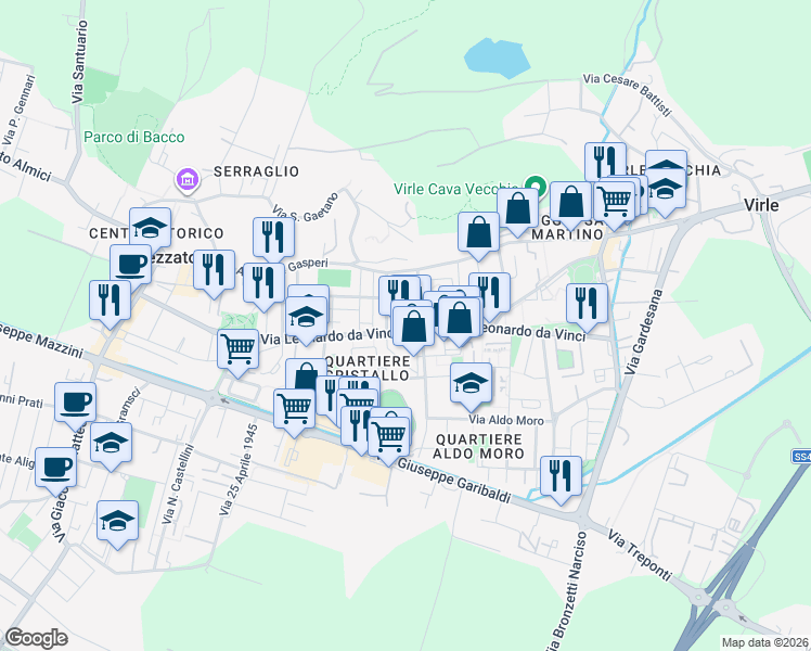 map of restaurants, bars, coffee shops, grocery stores, and more near 8 Via Fratelli Kennedy in Rezzato