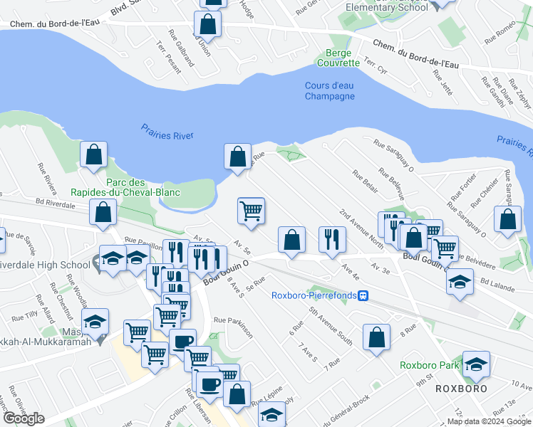 map of restaurants, bars, coffee shops, grocery stores, and more near 11123 Rue Meighen in Montréal