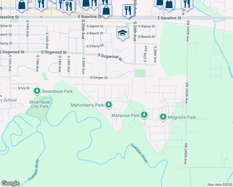 map of restaurants, bars, coffee shops, grocery stores, and more near 835 South 25th Avenue in Cornelius