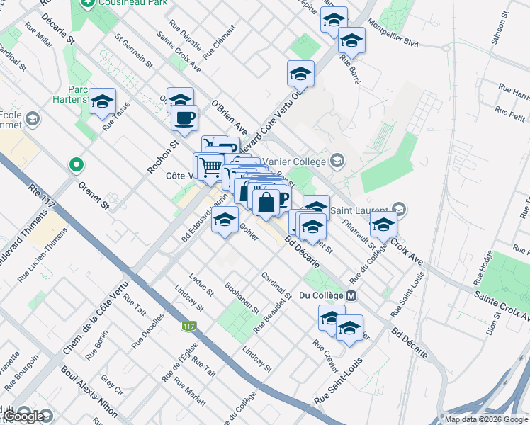 map of restaurants, bars, coffee shops, grocery stores, and more near 867 Boulevard Décarie in Montréal