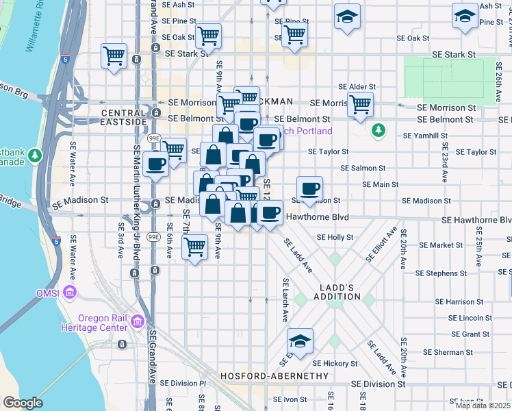 map of restaurants, bars, coffee shops, grocery stores, and more near in Portland