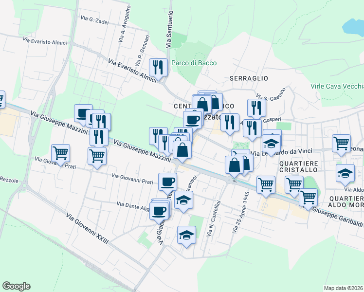map of restaurants, bars, coffee shops, grocery stores, and more near 108 Via IV Novembre in Rezzato