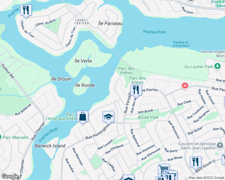 map of restaurants, bars, coffee shops, grocery stores, and more near 5248 Rue Lakeview in Montréal