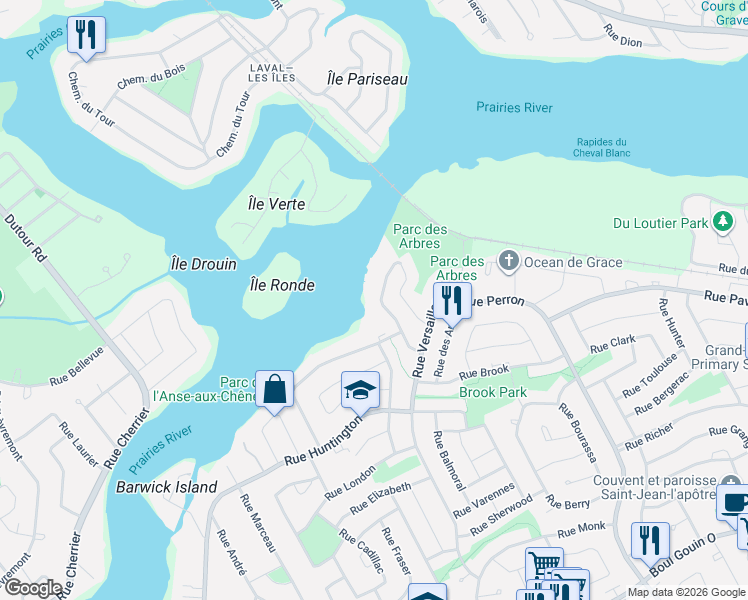 map of restaurants, bars, coffee shops, grocery stores, and more near 5248 Rue Lakeview in Montréal