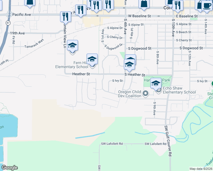 map of restaurants, bars, coffee shops, grocery stores, and more near 201 South Ivy Street in Cornelius