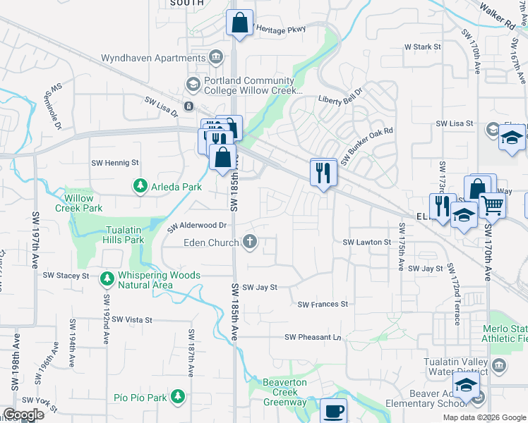 map of restaurants, bars, coffee shops, grocery stores, and more near 984 Southwest Lockley Terrace in Beaverton