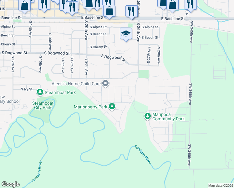map of restaurants, bars, coffee shops, grocery stores, and more near 819 South 24th Avenue in Cornelius