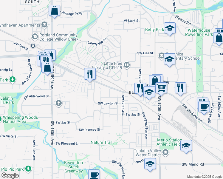 map of restaurants, bars, coffee shops, grocery stores, and more near 962 Southwest 177th Terrace in Beaverton
