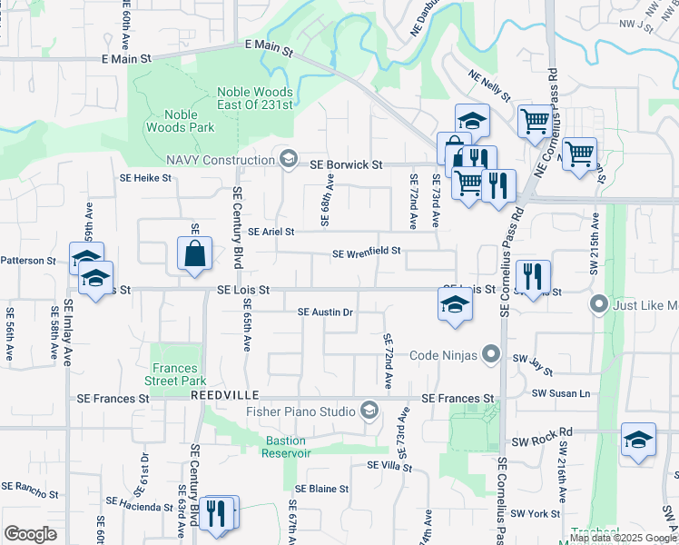 map of restaurants, bars, coffee shops, grocery stores, and more near 834 Southeast 68th Place in Hillsboro