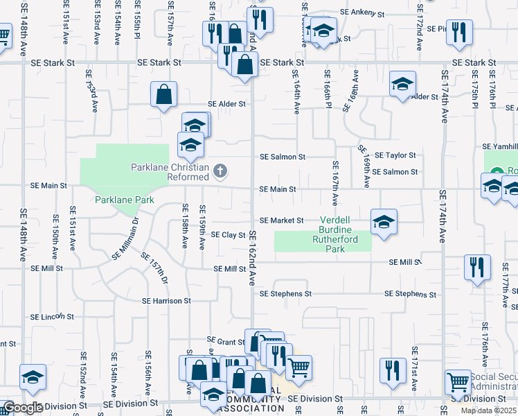 map of restaurants, bars, coffee shops, grocery stores, and more near 1340 Southeast 162nd Avenue in Portland